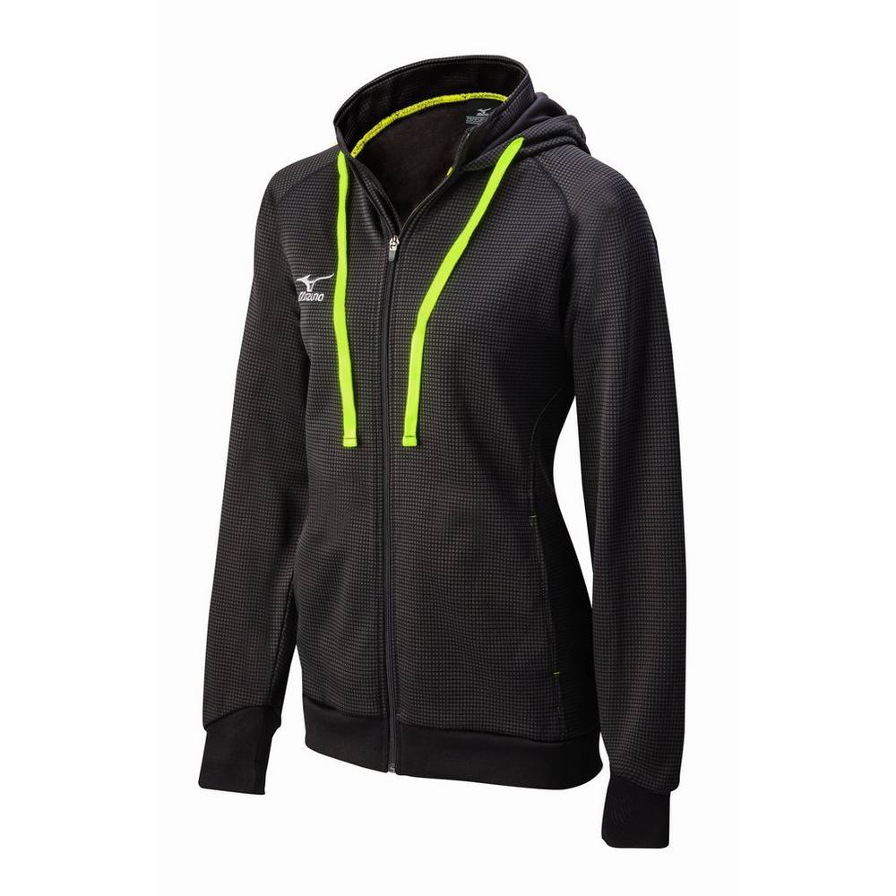 Felpa Con Cappuccio Mizuno Pro Full Cerniera Hoody Donna - Nere/Lemon - 25049-GSMB